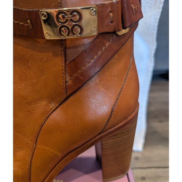 Coach Kassandra Camel Tan Leather Ankle Boots Heels Size 9 ~4” Heel - Picture 4 of 12